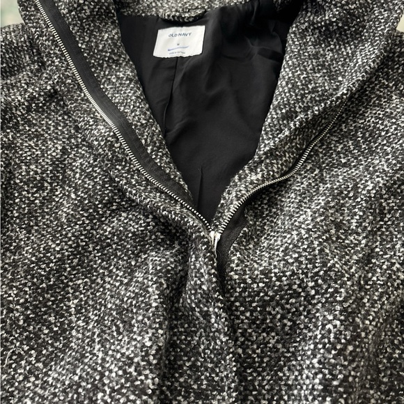 OLD NAVY tweed coat, black and gray, lined, full zipper, size medium, collar - Picture 6 of 9